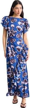 Warehouse Side Split Ruffle Detail Maxi Dress in Floral at Nordstrom, Size 10