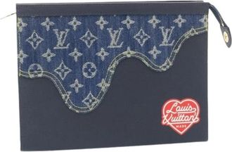 Louis Vuitton Pre-owned Monogram Clutch Bag - Dames - Vintage Clutch - Blauw - ONE Size - Leer - Vintage