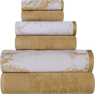 Superior Quick-Drying Solid And Marble Effect 6Pc Cotton Towel Set