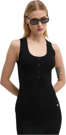 Moschino Tops, Dames, Zwart, XS, Leer, Mouwloze Tops