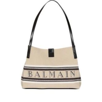 Balmain Shoulder Bags, female, Beige, Size: ONE SIZE Small Release Canvas Tote