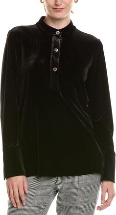 Halston Heritage Velvet Mandarin Collar Top