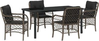 vidaXL Garden Dining Set with Cushion 5 pcs Grey Poly rattan Vidaxl
