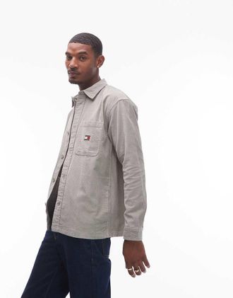 Tommy Jeans Camicia giacca verde salvia in velluto a coste