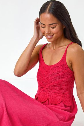 Roman Crochet Contrast Midi Dress