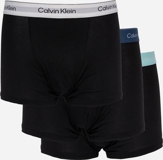 Calvin Klein Mens Calvin Klein 3 Pack Icon Cotton Stretch Mens Relaxed Fit Trunks - Black Bodies W/ Tahiti Turquoise/Da - Size: 35/34/32