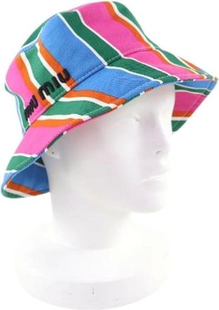 Miu Miu Pre-owned Accessories, female, Multicolor, Size: ONE SIZE Pre-owned Logo Embroidery Cotton Bucket Hat