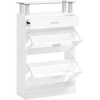 vidaXL Vidaxl - Mueble Zapatero Madera Contrachapada Blanco Brillo 63x24x104 Cm