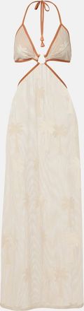 Johanna Ortiz Embroidered cutout mesh midi dress