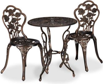 Relaxdays Set Mesa y Sillas Jardín, Mesita Terraza con 2 Asientos, Balcón, Estilo Vintage, Aluminio, Negro/Bronce - Relaxdays