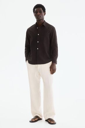 H&M Relaxed Fit Textured Trousers in White at Nordstrom, Size Xx-Large