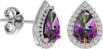 SuperJeweler 3 Carat Pear Shape Gemstone and Halo Diamond Earrings In Sterling Silver