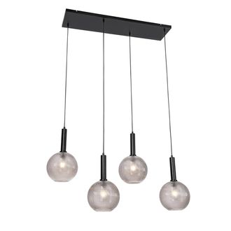 QAZQA Qazqa Dise&ntilde;o L&aacute;mpara Colgante De Dise&ntilde;o Negra Con Cristal Ahumado 4 Luces - Chico Vidrio /acero Alargada Adecuado Para Led Max. 4 X 40 Watt