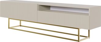 Selsey Selsey - Veldio - Mueble Para Tv Con Compartimento Abierto, Gris Beige Taupe Con Patas De Metal Dorado, 175 Cm