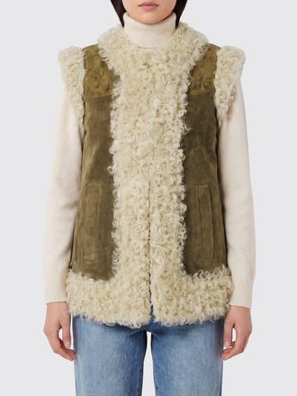 Etro Short Lamb Fur Waistcoat with Concealed Fastening and Floral Motif
