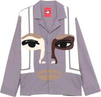 KidSuper Studios Bedrukte Blouse met Knopen - Heren - Casual Overhemden - Paars - L - Katoen - Overhemden