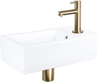 Differnz Force fonteinset - 40x22x11.5cm - Rechthoek - 1 kraangat - Recht matte goude kraan - Keramiek Wit