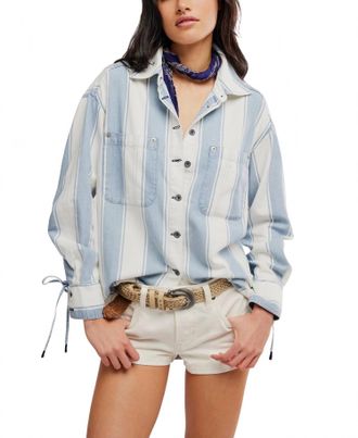 Free People Womens Crossroads Striped Button Down In Grey