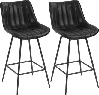 OEM Juego De 2 Taburetes De Bar, Sillas De Bar Giratorio 360&deg; Tapizado En Cuero Sint&eacute;tico Con Respaldo Y Reposapi&eacute;s Negro