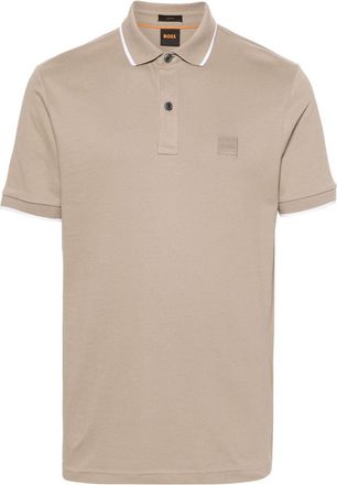 BOSS logo-patch piqu&eacute; polo shirt - men - Elastane/Cotton made in Africa (CmiA) - S - Neutrals