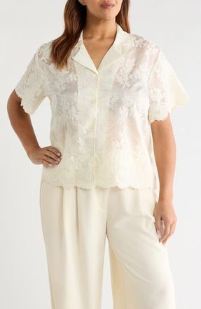 Vince Camuto Scallop Hem Lace Button-Up Shirt in New Ivory at Nordstrom, Size 1 X