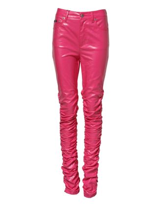 Dolce & Gabbana Womens Ruched Leather Pants - Poppy