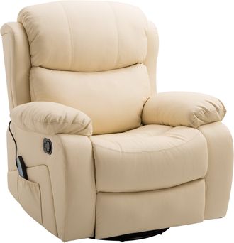 HOMCOM PU Leather Massage Recliner Chair with 8 Points and Heat - Manual Reclining Chair with Swivel Base - Footrest and Remote - Rocking Armchair - B