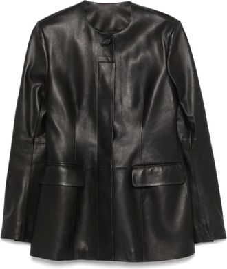 Toteme Jassen, Dames, Zwart, M, Leer, Collarless Leather Jacket