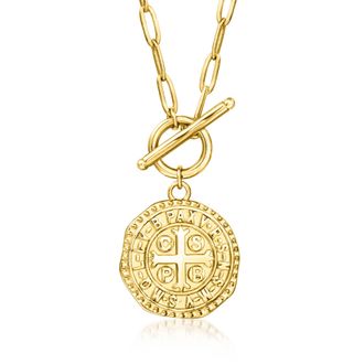 Ross-Simons 18kt Gold Over Sterling Replica Etruscan Coin Paper Clip Link Toggle Necklace