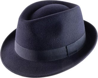 Classic Italy Trilby Hat Wool Felt Packable Water Repellent Classic Trilby Crushable - Size 64 cm - Marine