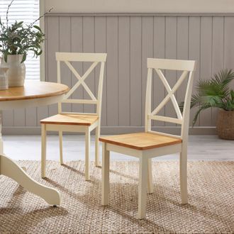 Furniturebox Millford x2 Solid Wood Crossback Dining Chairs in Cream