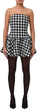 Naked Wardrobe Houndstooth Check Tweed Strapless Minidress in Houndstooth Black/White at Nordstrom Rack, Size X-Small
