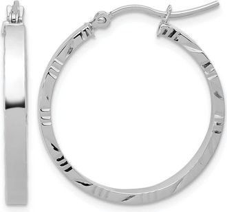 Diamond2Deal 14k Gold Diamond-cut Edge Medium 3mm Round Hoop Earrings