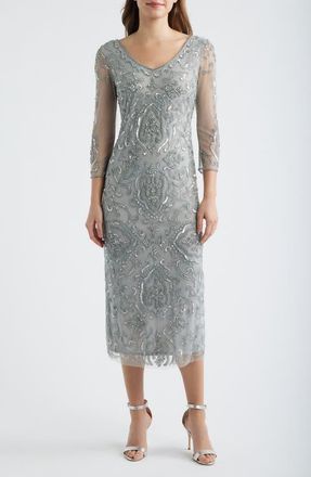Pisarro Nights Sequin & Beaded Cocktail Sheath Dress in Blue at Nordstrom, Size 20W