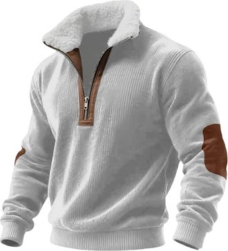 Generic Mens Sweatshirts Jumpers Mens Fleece Sweatshirts Quarter Zip Pullover Shirt Casual Long Sleeve Sweatshirt Warm Tops Long Sleeve Casual Sweatshirt (Whi