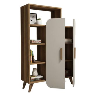 Dmora Estanter&iacute;a Agni, Biblioteca 5 Estantes, 2 Puertas, Montaje En Pared, 90x32x132h Cm Marr&oacute;n Nogal