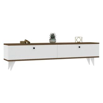 Dmora Mueble Para Tv Olmedo, 2 Puertas, 2 Compartimentos, Apertura Abatible, 160x25x35h Cm Blanco
