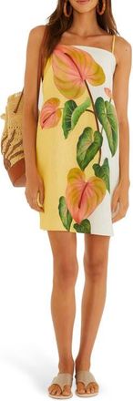 Farm Rio Anthurium Golden Linen Shift Minidress in Golden Yellow at Nordstrom, Size X-Small