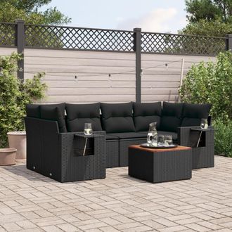 vidaXL Vidaxl - Set De Comedor De Jard&iacute;n 7 Pzas Y Cojines Rat&aacute;n Sint&eacute;tico Negro