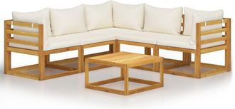 vidaXL Muebles De Jard&iacute;n 6 Pzas Cojines Crema Madera Maciza De Acacia Vidaxl