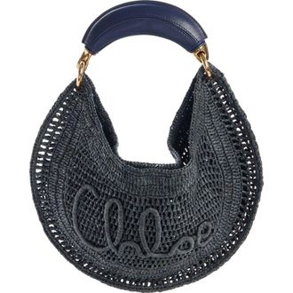 Chlo&eacute; Summer Banana Crochet Raffia Hobo Bag in Parisian Night at Nordstrom