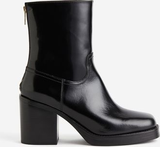 H&M Lederstiefel mit Blockabsatz - Schwarz