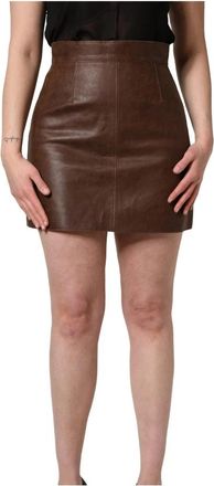 Dolce & Gabbana High-Waist Leren Mini Rok - Dames - Leren & Su&egrave;de rokken - Bruin - XS - Leer - Rokken