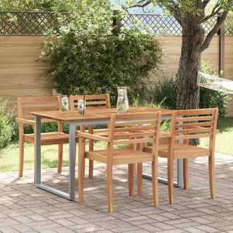 Berkfield Home Outdoor Dining Table Grey 140x80x75 cm Steel&Solid Wood Acacia | Size: 140 x 80 x 75 cm