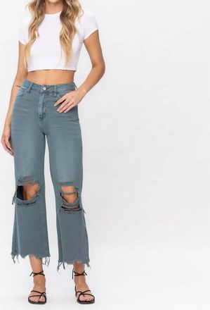 Flying Monkey 90S Vintage Crop Flare Jeans In Mallard Green