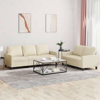 vidaXL Vidaxl - Juego De Sof&aacute;s Con Cojines 2 Piezas Cuero Sint&eacute;tico Crema