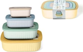 Trade Shop Trade Shop - Conjunto 4pcs Recipientes Rectangulares Tapas Herm&eacute;ticas Para Ahorrar Pl&aacute;stico En 4 Colores