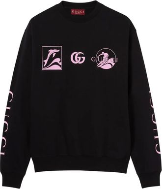 Gucci Sweater met print en ronde hals - Zwart