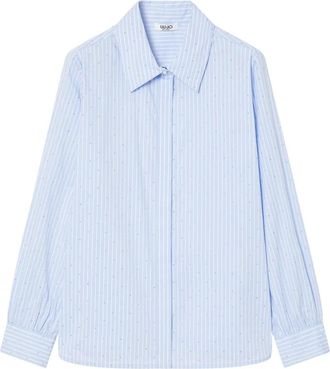 Liu Jo Poplin Shirt met Micro Steentjes - Dames - Overhemden - Blauw - L - Katoen - Overhemden