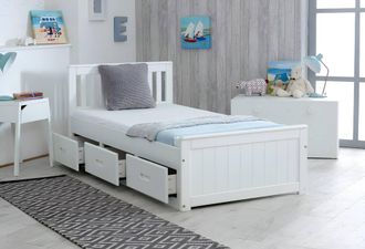 Mission Solid Wooden 3ft Single Bed with Underbed Drawer - 6 Colours in White
